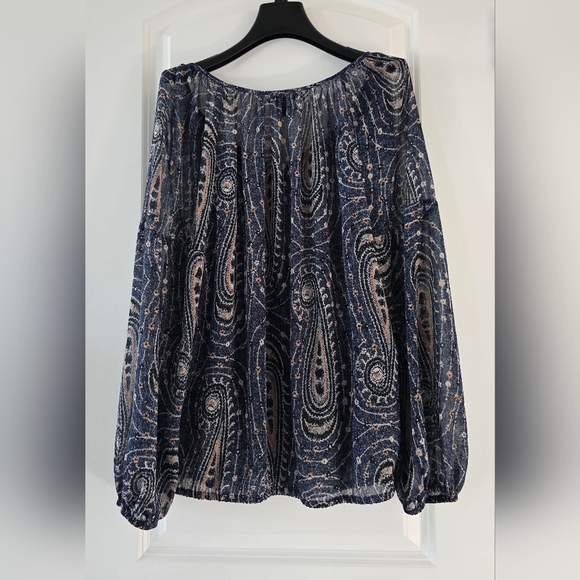 Lucky Brand Sheer Peasant Blouse‎ Long Sleeve Paisley Blue Pink Women's Size L - Picture 3 of 8